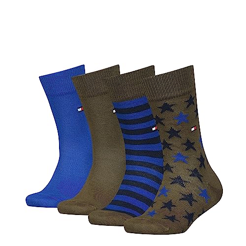 Tommy Hilfiger Unisex Kids CLSSC Sock, Olive Green/Blue Combo, 27/30 (4er Pack) von Tommy Hilfiger