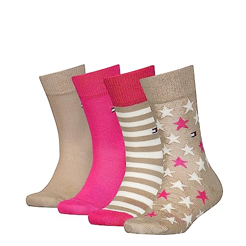 Tommy Hilfiger Unisex Kids CLSSC Sock, Sand/pink Combo, 27/30 (4er Pack) von Tommy Hilfiger