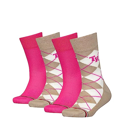 Tommy Hilfiger Unisex Kids CLSSC Sock, Sand/pink Combo, 27/30 (4er Pack) von Tommy Hilfiger