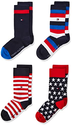 Tommy Hilfiger Kinder Classic Socken, Marineblau/Rot, 35/38 (4er Pack) von Tommy Hilfiger