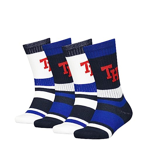 Tommy Hilfiger Unisex Kids Crew Sock, Blue Combo, 31/34 (4er Pack) von Tommy Hilfiger