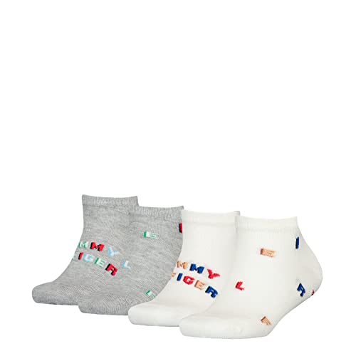 Tommy Hilfiger Unisex Kids TH Sneaker 4P Letter AOP Casual Sock, Light Grey Melange, 31/34 von Tommy Hilfiger