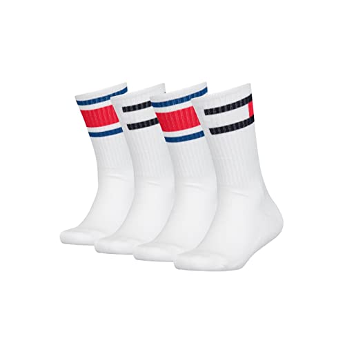 Tommy Hilfiger Unisex Kinder Flag 4 Pack Ecom Crew Sock, Weiß, 35 EU von Tommy Hilfiger