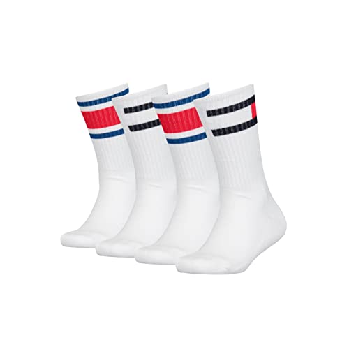 Tommy Hilfiger Unisex Kinder Flag 4 Pack Ecom Crew Sock, Weiß, 27-30 von Tommy Hilfiger