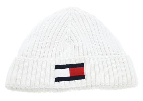 Tommy Hilfiger Unisex Kinder Fleece Big Flag Beanie Strickmütze, White, L/XL von Tommy Hilfiger