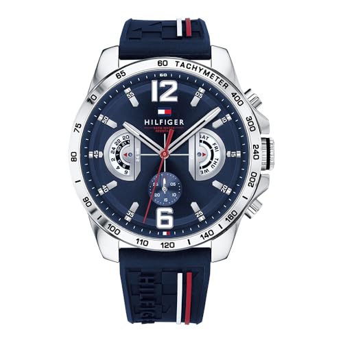 Tommy Hilfiger Multi Zifferblatt Quarz Uhr für Herren mit Marinblaues Silikonarmband - 1791476 von Tommy Hilfiger