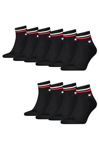 Tommy Hilfiger Unisex Quarter Socken im Retro Design knöchelhoch 10-er Pack, Farbe:Schwarz, Socken & Strümpfe:39-42 von Tommy Hilfiger