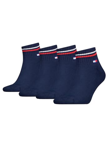 Tommy Hilfiger Unisex Quarter Socken im Retro Design knöchelhoch 4-er Pack, Farbe:Dark Navy, Socken & Strümpfe:35-38 von Tommy Hilfiger