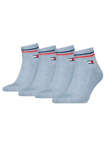 Tommy Hilfiger Unisex Quarter Socken im Retro Design knöchelhoch 4-er Pack, Farbe:Light Blue Melange, Socken & Strümpfe:39-42 von Tommy Hilfiger