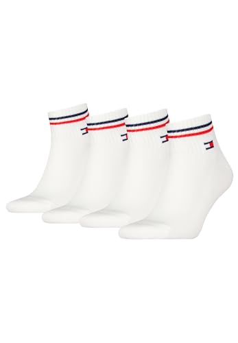 Tommy Hilfiger Unisex Quarter Socken im Retro Design knöchelhoch 4-er Pack, Farbe:Weiss, Socken & Strümpfe:35-38 von Tommy Hilfiger