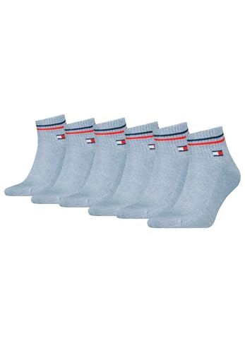 Tommy Hilfiger Unisex Quarter Socken im Retro Design knöchelhoch 6-er Pack, Farbe:Light Blue Melange, Socken & Strümpfe:35-38 von Tommy Hilfiger