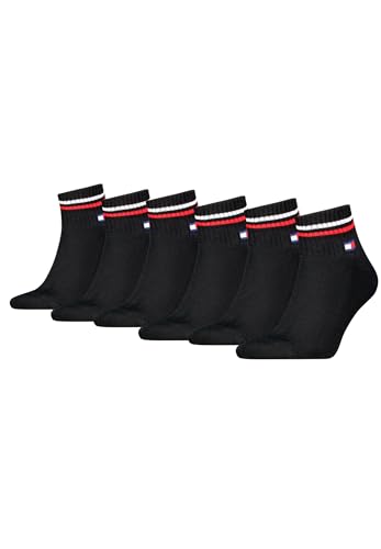 Tommy Hilfiger Unisex Quarter Socken im Retro Design knöchelhoch 6-er Pack, Farbe:Schwarz, Socken & Strümpfe:35-38 von Tommy Hilfiger