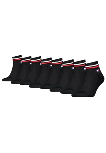 Tommy Hilfiger Unisex Quarter Socken im Retro Design knöchelhoch 8-er Pack, Farbe:Schwarz, Socken & Strümpfe:35-38 von Tommy Hilfiger