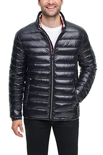 Tommy Hilfiger Wasserabweisende Daunenjacke für Herren, Daunenjacke, Schwarzer Wet-Look, XL von Tommy Hilfiger