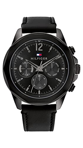 Tommy Hilfiger Multi Zifferblatt Quarz Uhr für Herren mit Schwarzes Lederarmband - 1792062 von Tommy Hilfiger