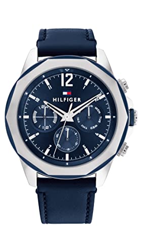 Tommy Hilfiger Multi Zifferblatt Quarz Uhr für Herren mit Marinblaues Lederarmband - 1792063 von Tommy Hilfiger