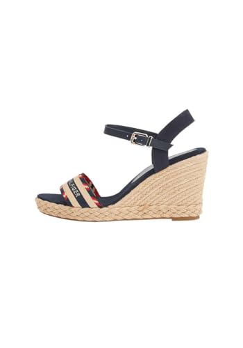 Tommy Hilfiger Wedges geflochtener Bast Dornschließe Navy Größe 37 von Tommy Hilfiger