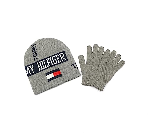 Tommy Hilfiger Wende-Mix Mütze und Handschuh-Set für Jungen, Mittelgrau meliert, 8-16 Jahre von Tommy Hilfiger