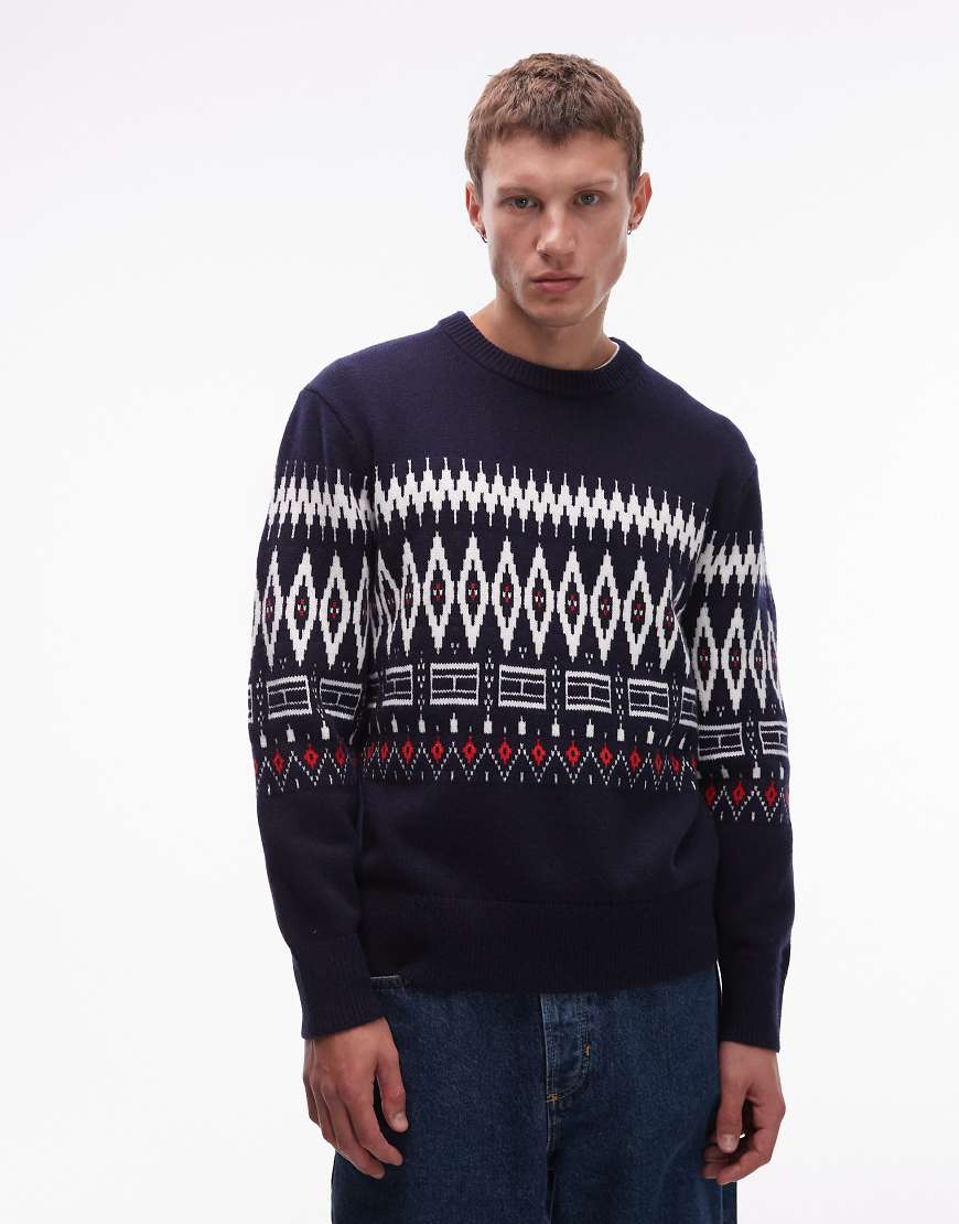 Tommy Hilfiger - Wollpullover in Marineblau und Weiß mit Norwegermuster Tommy Hilfiger - Wollpullover in Marineblau und Weiß mit Norwegermuster von Tommy Hilfiger
