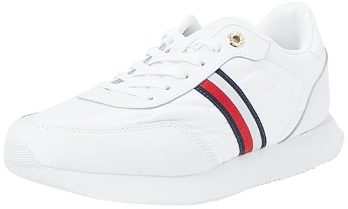 Tommy Hilfiger Damen Runner Sneaker Essential Runner Global Stripes aus Leder, Weiß (White), 41 von Tommy Hilfiger