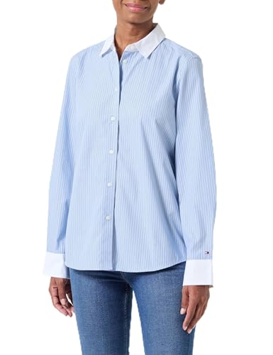 Tommy Hilfiger Damen Hemd Stripe Regular Shirt aus Baumwolle, Blau (Ivy STP/Vessel Blue), 38 von Tommy Hilfiger
