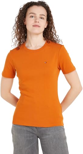Tommy Hilfiger Damen T-Shirt Kurzarm New Slim Cody Rundhalsausschnitt, Orange (Autumn Orange), XS von Tommy Hilfiger