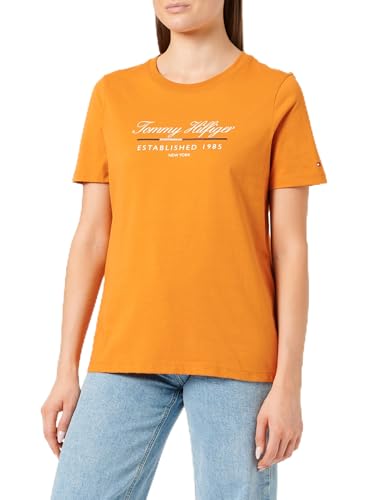 Tommy Hilfiger Damen T-Shirt Kurzarm Script Graphic aus Baumwolle, Orange (Autumn Orange), XXS von Tommy Hilfiger