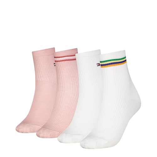Tommy Hilfiger Damen Short Socken, Weiß/Rosa, 39/42 (4er Pack) von Tommy Hilfiger