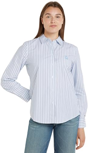 Tommy Hilfiger Women's Stripe Regular Shirt L/S Shirt, Classic Shirting STP/Vessel Blue, 38 von Tommy Hilfiger