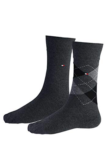 TOMMY HILFIGER Herrensocken Doppelpack Rautenmuster grau/schwarz Größe 43-46 von Tommy Hilfiger