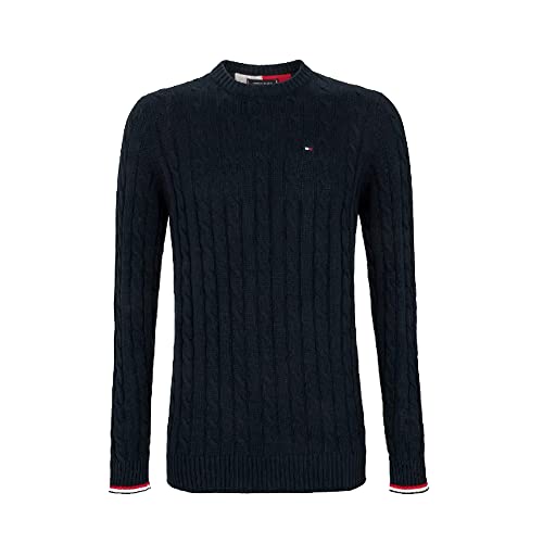 Tommy Hilfiger Zopfstrickpullover mit Rundhalsausschnitt, schwarz Iris, Large von Tommy Hilfiger