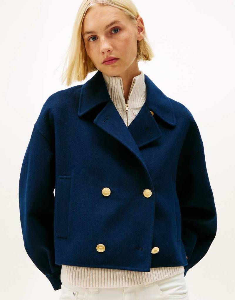 Tommy Hilfiger - Zweireihige Cabanjacke aus Wollmix in Dunkelblau von Tommy Hilfiger