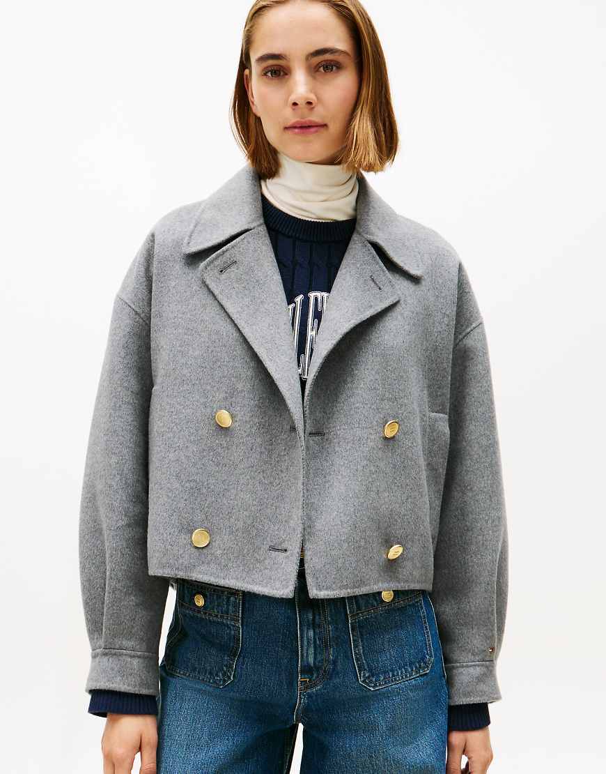 Tommy Hilfiger - Zweireihige Cabanjacke aus Wollmix in Hellgrau von Tommy Hilfiger