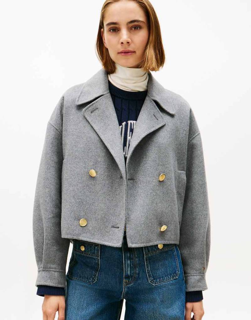 Tommy Hilfiger - Zweireihige Cabanjacke aus Wollmix in Hellgrau von Tommy Hilfiger