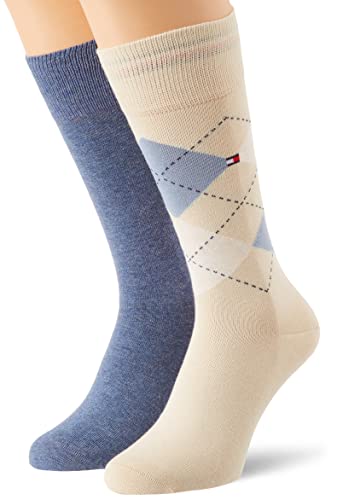 Tommy Hilfiger mens Check Classic Sock, beige/denim melange, 39-42 (2er Pack) von Tommy Hilfiger