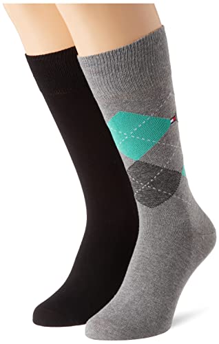 Tommy Hilfiger mens Check Classic Sock, grey melange/green, 39-42 (2er Pack) von Tommy Hilfiger