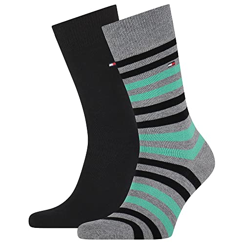 Tommy Hilfiger mens Duo Stripe Classic Sock, grey melange/green, 39-42 (2er Pack) von Tommy Hilfiger