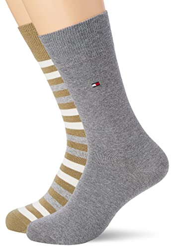 Tommy Hilfiger mens Duo Stripe Classic Sock, olive/grey melange, 39-42 (2er Pack) von Tommy Hilfiger