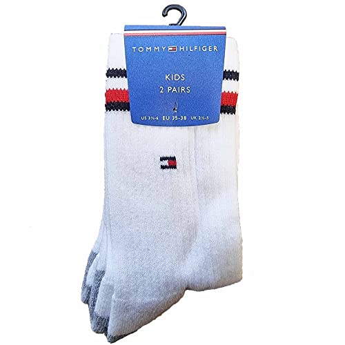 Tommy Hilfiger Unisex Kinder Tommy Hilfiger Iconic Kids Sportsokken (2 stuks) Socken, Weiß, 35-38 EU von Tommy Hilfiger