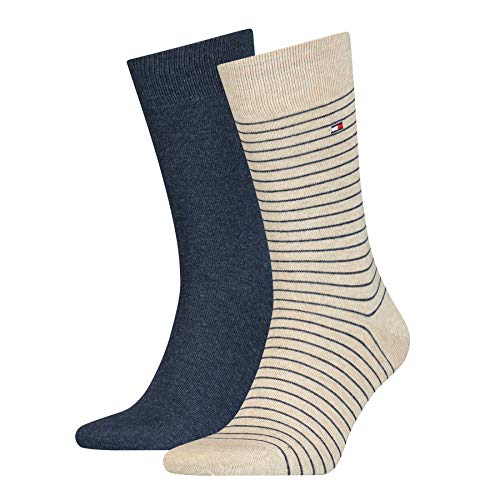 Tommy Hilfiger Herren Tommy Hilfiger Small Stripe Men's (2 Pack) Socks, Beige / Navy (Beige Melange), 39-42 EU von Tommy Hilfiger