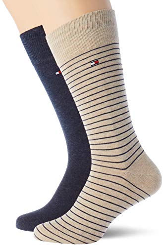 Tommy Hilfiger Herren Tommy Hilfiger Small Stripe Men's (2 Pack) Socks, Beige / Navy (Beige Melange), 43-46 EU von Tommy Hilfiger