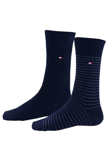 TOMMY HILFIGER Herrensocken Doppelpack Uni/Ringel blau Größe 43-46 von Tommy Hilfiger