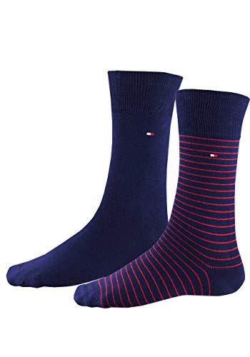 TOMMY HILFIGER Herrensocken Doppelpack Uni/Ringel blau Größe 43-46 von Tommy Hilfiger