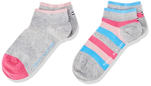 Tommy Hilfiger Unisex Kinder Basic Stripe Quarter 4 Pack Quarter, pink Light Grey Melange, 27-30 von Tommy Hilfiger