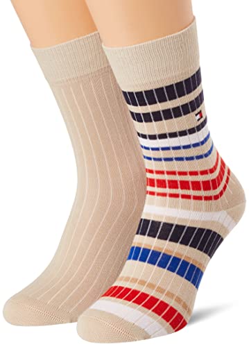 Tommy Hilfiger unisex-child Rib Multicolor Classic Sock, sand/navy, 27-30 (2er Pack) von Tommy Hilfiger