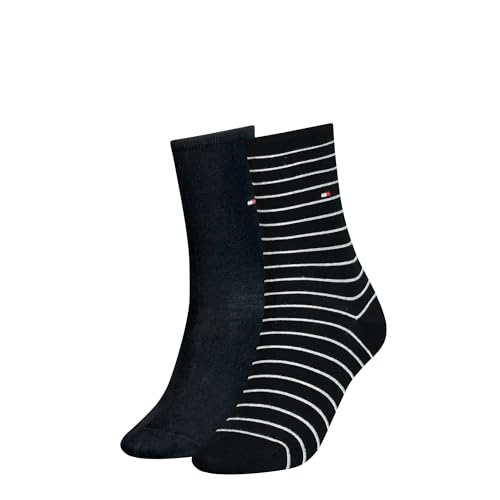 TOMMY HILFIGER Damensocken Doppelpack Uni/Ringel schwarz Größe 39-42 von Tommy Hilfiger