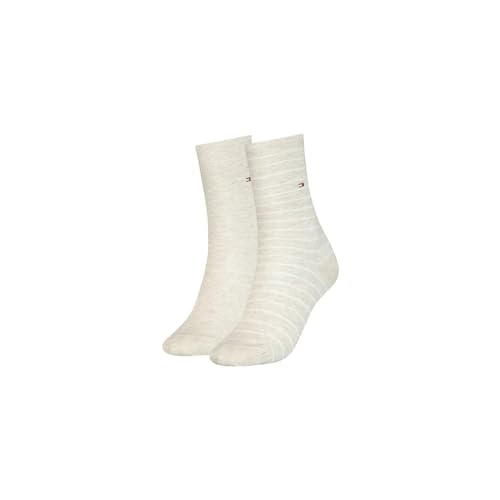 TOMMY HILFIGER Damensocken Doppelpack Uni/Ringel beige Größe 35-38 von Tommy Hilfiger