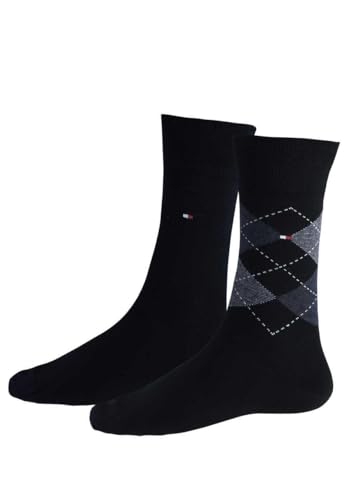 TOMMY HILFIGER Herrensocken Doppelpack Rautenmuster schwarz/grau Größe 39-42 von Tommy Hilfiger