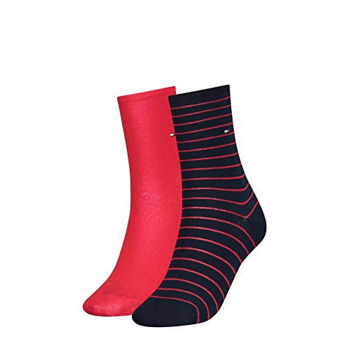 Tommy Hilfiger Damen Small Stripe Socks Socken, Rot-Navy, 35-38 von Tommy Hilfiger