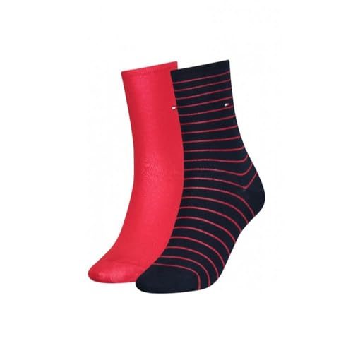 Tommy Hilfiger Damen Small Stripe Socks Socken, Rot-Navy, 35-38 von Tommy Hilfiger